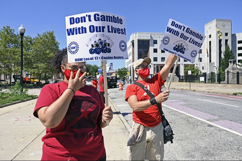 Casino workers protest outside Baltimore’s City Hall in hopes of improving work conditions