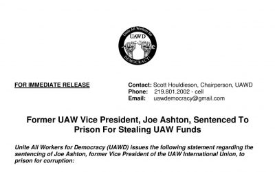 Press Release: UAWD Statement on Joe Ashton Sentencing