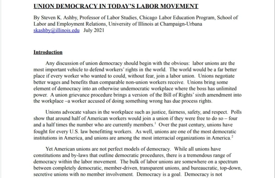 Union Democracy in Today’s Labor Movement by Steven K. Ashby