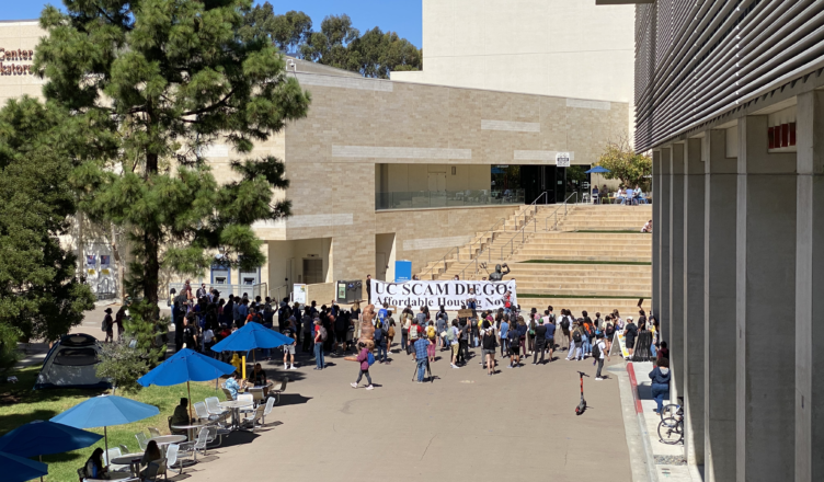 Students Organize Housing Justice Rally in front of Geisel Library